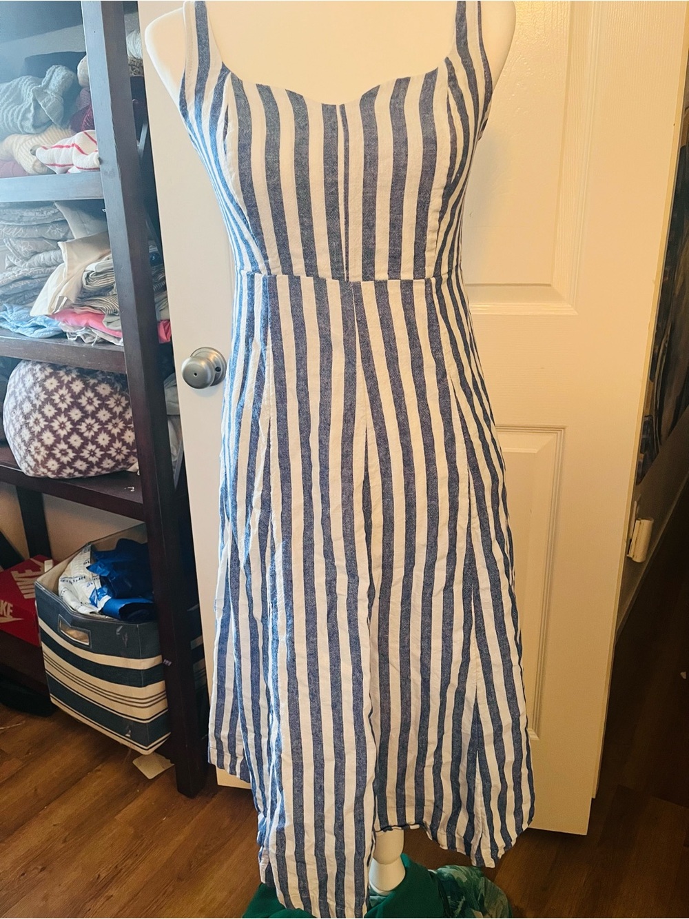 Old Navy Blue & White Striped Sleeveless Midi Dress